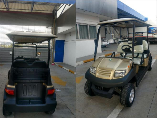 Carro de golf 4 pasajeros vista trasera y frontal